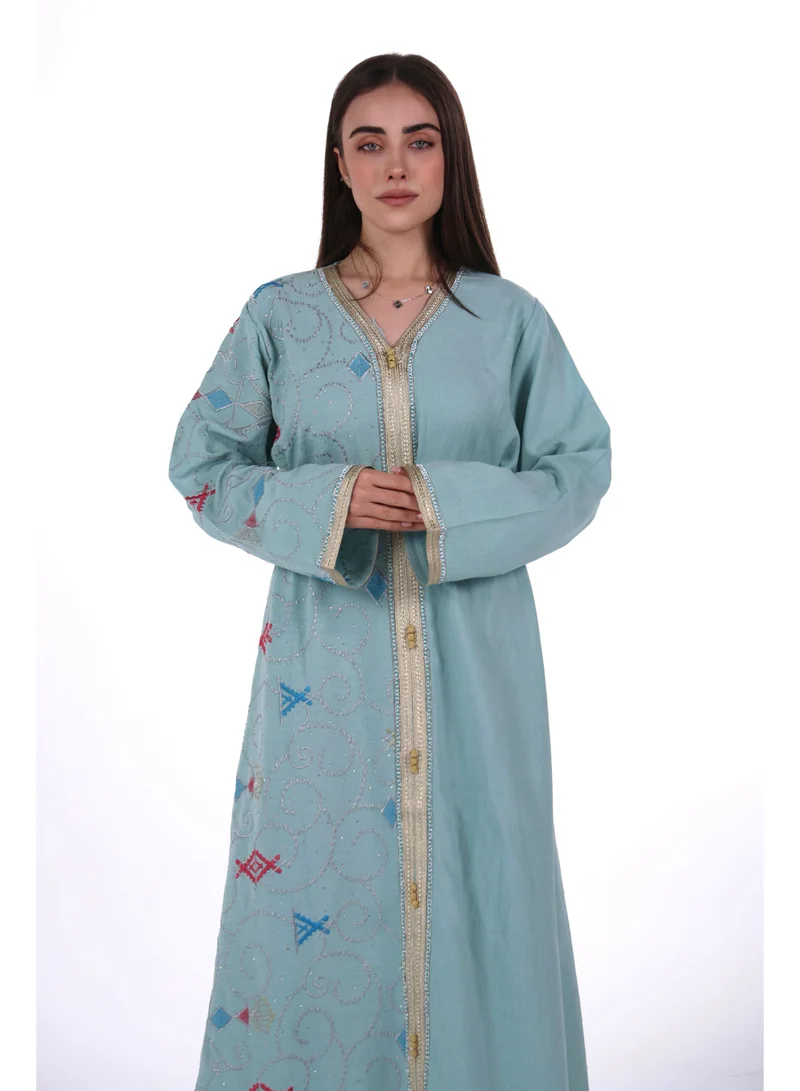 AL BENT AL SHARQIEH Turquoise Mom & Daughter Embroidred jalabiya dress for Women | Best Price UAE